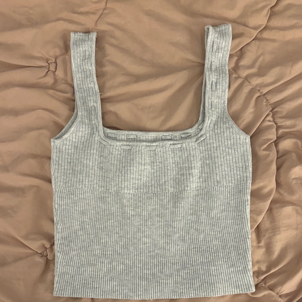 Princess Polly Cream Ribbed Tie-Front Cropped Tank - Picture 4 of 5